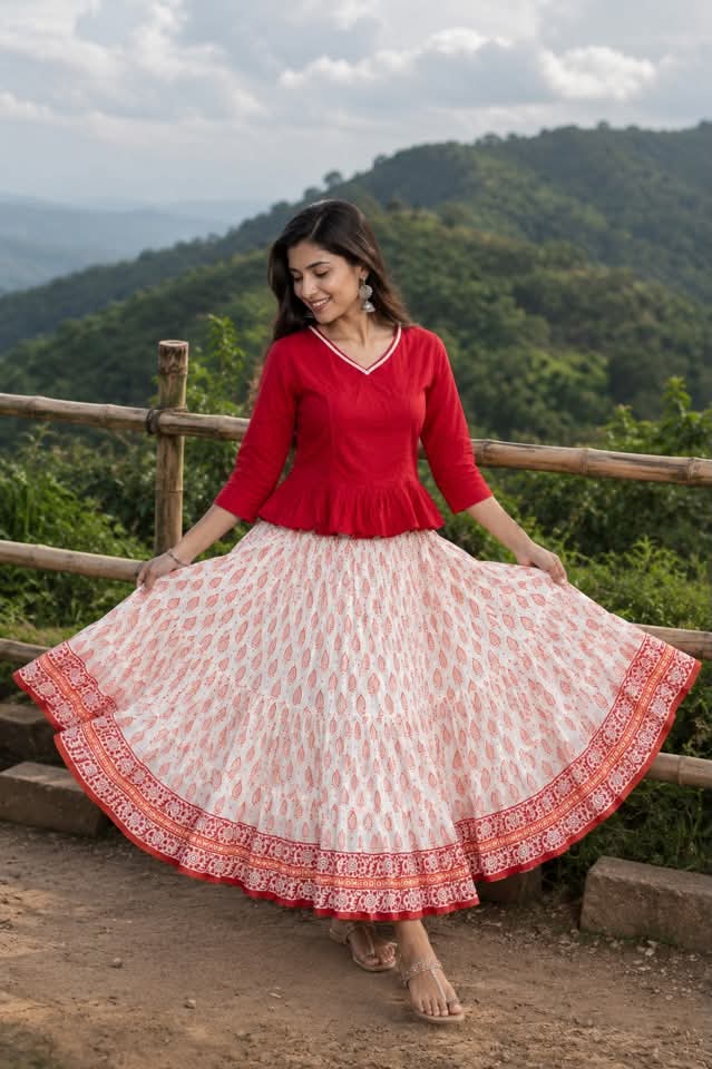 Badhuya Model Tops and Skirt Set